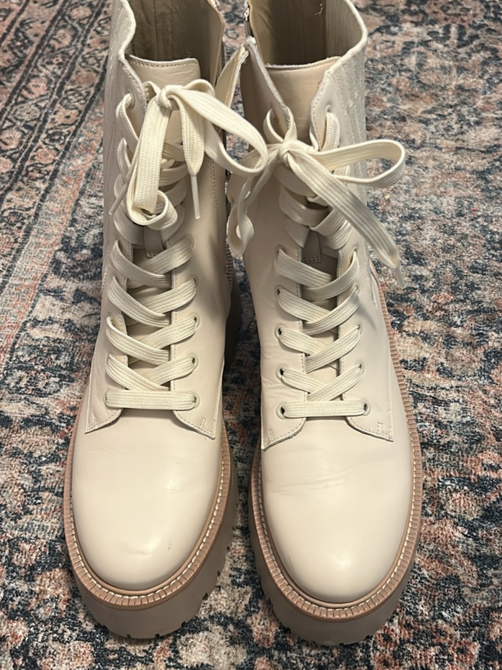 Sam Edelman Cream Lace-Up Combat Boots